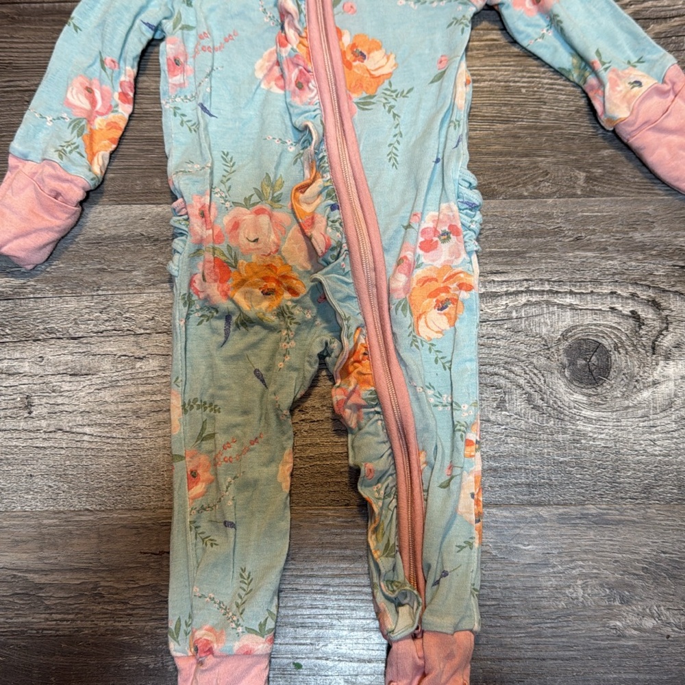 Floral Kids One Piece - Blue and Pink